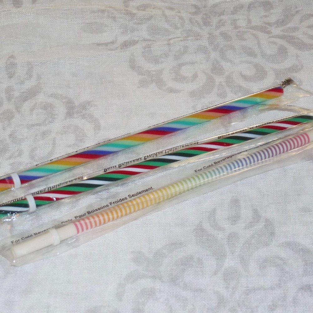 Starbucks (3) pcs Rainbow Pastel Swirls Straws reusable cold drink Sealed